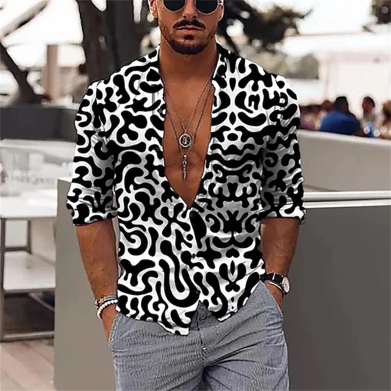 Graphic color of men's shirts lightened white 3D printed long-sleeved button clothing design aristocratic ball business shirt