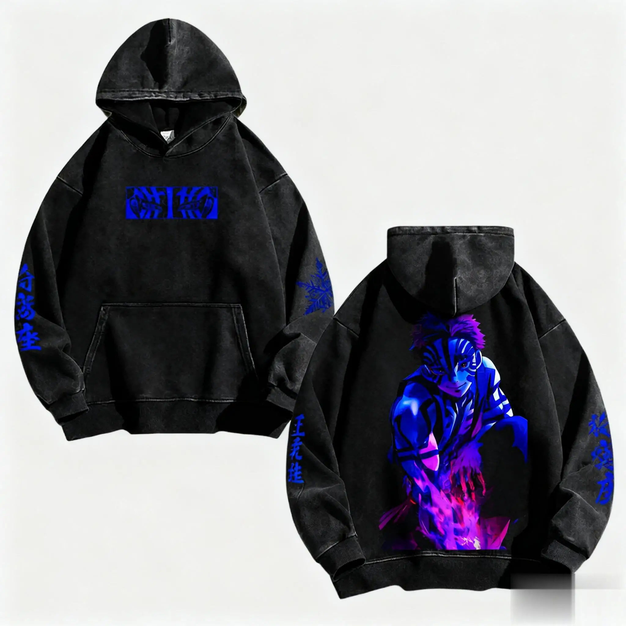 Sweater Hoodie Unisex Oversize Model Vintage Demon Slayer Streetwear Pria Wanita Pullover Kasual Y2k Atasan Harajuku Musim Gugur Terbaru