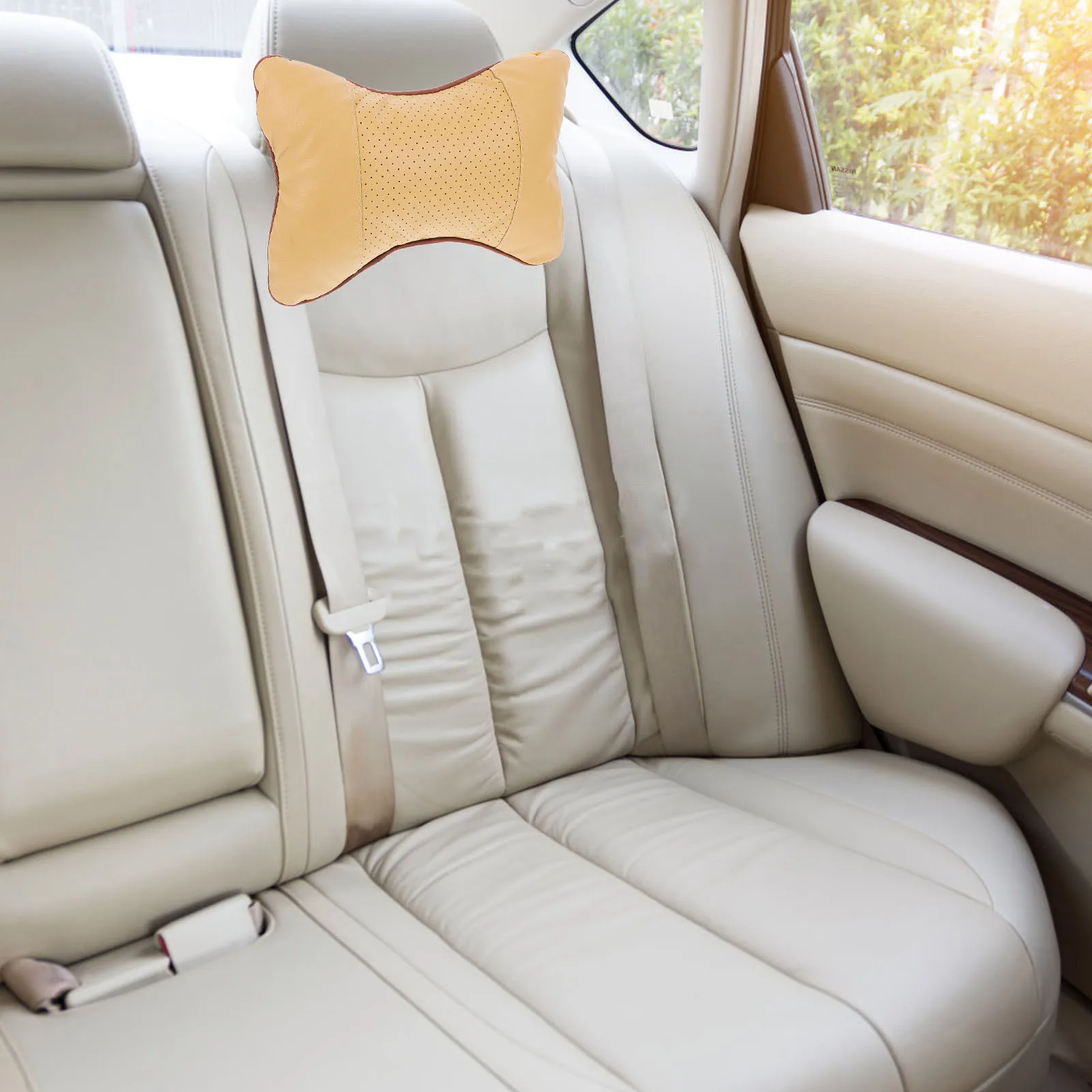 2pcs Universal Travel Bone Shaped Pillow Auto Neck Cushion Bone Shaped Headrest Neck Cushion Rest For Driving Comfort Beige - Image 3
