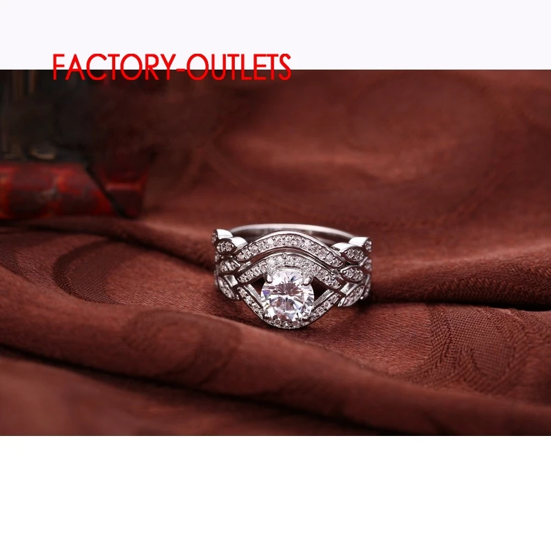 Vintage Rings Sets For Women Brand New Genuine 925 Sterling Silver Crystal Engagement Wedding Fashion Jewelry
