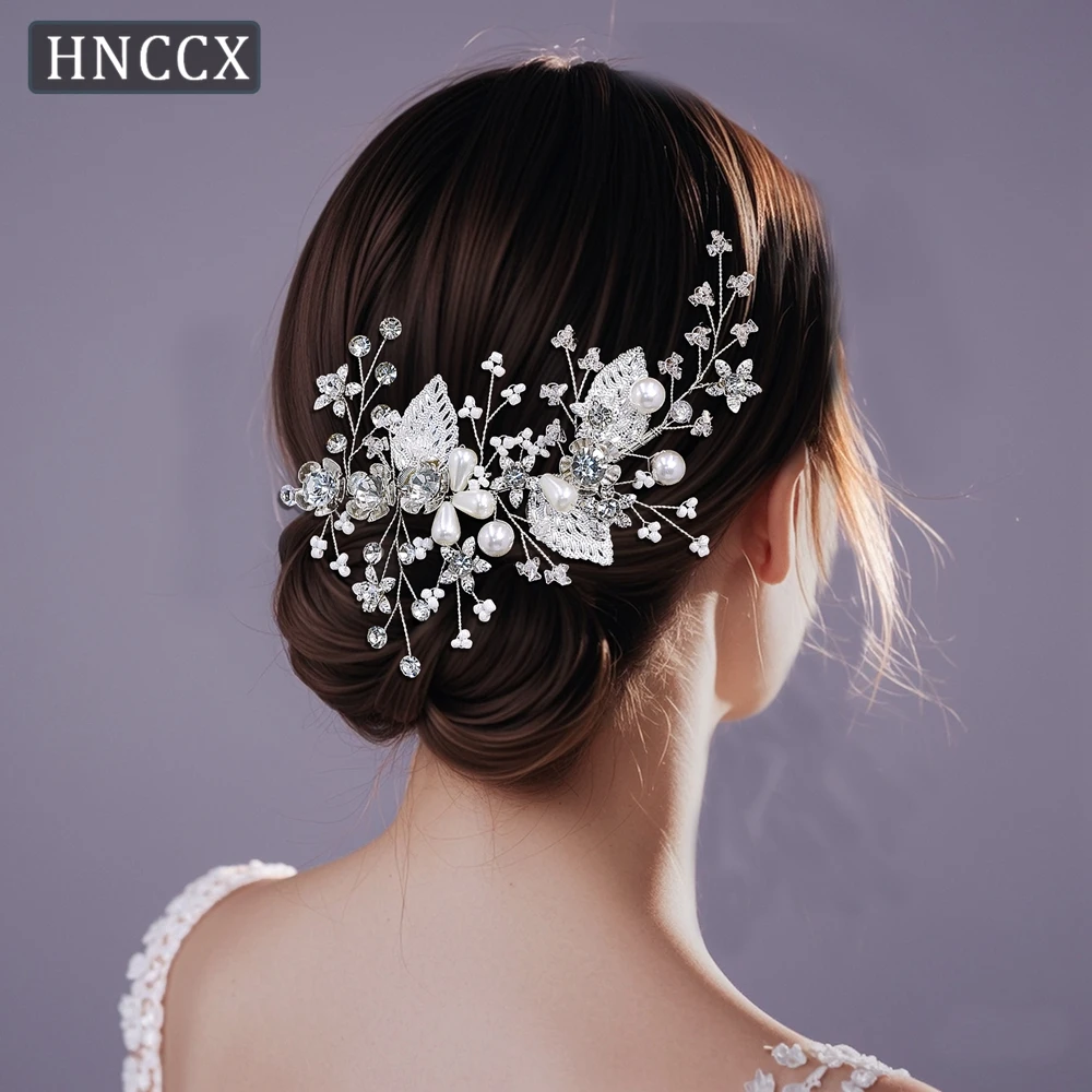 HNCCX Silver Color Alloy Leaf Wedding Hair Pieces Crystal Bridal Headband Trendy Handmade Wedding Hair Accessories CP718