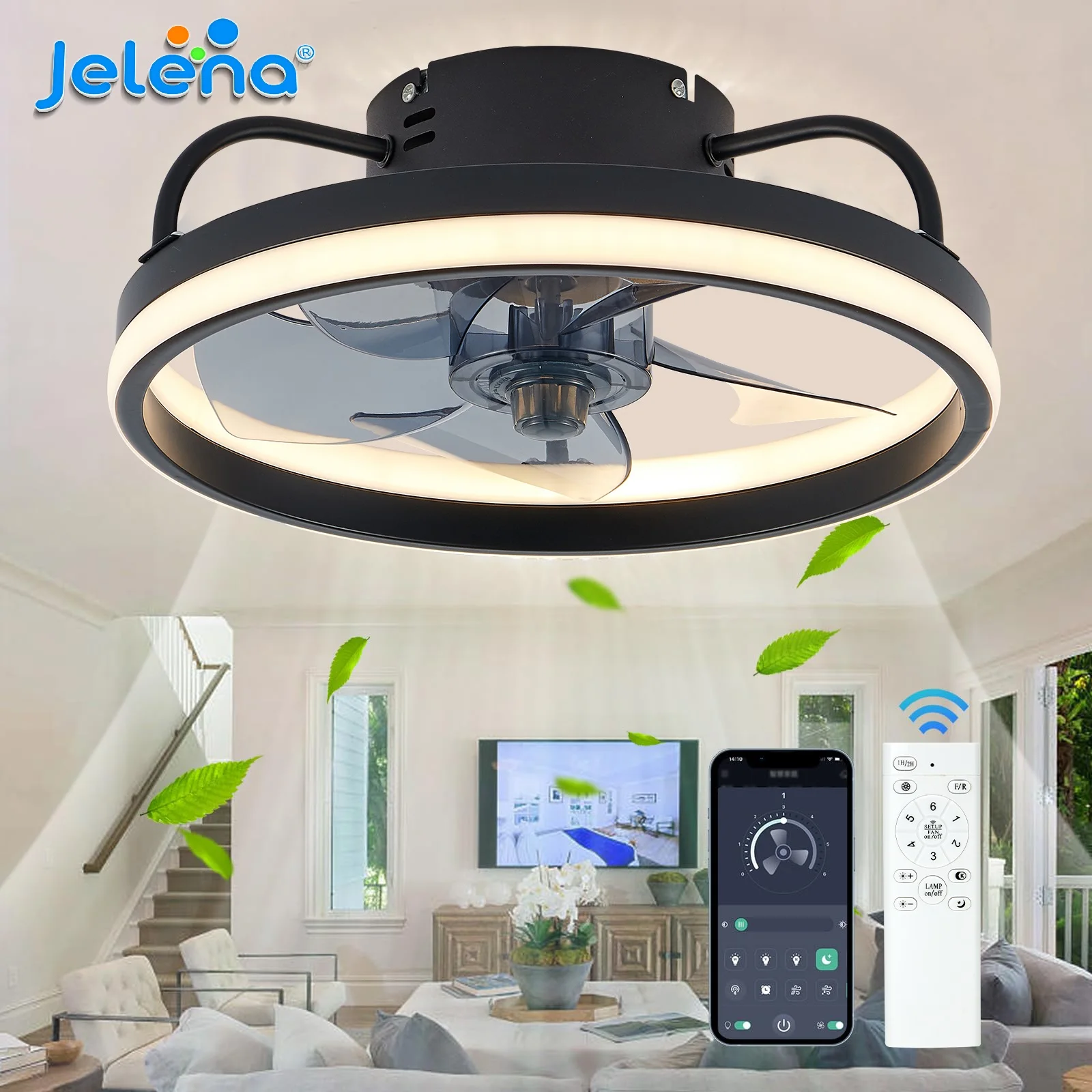 Petit ventilateur de plafond intelligent 2 en 1 avec télécommande et application, 6 vitesses de vent, ventilateur électrique pour la maison, la chambre, la décoration, lampe LED