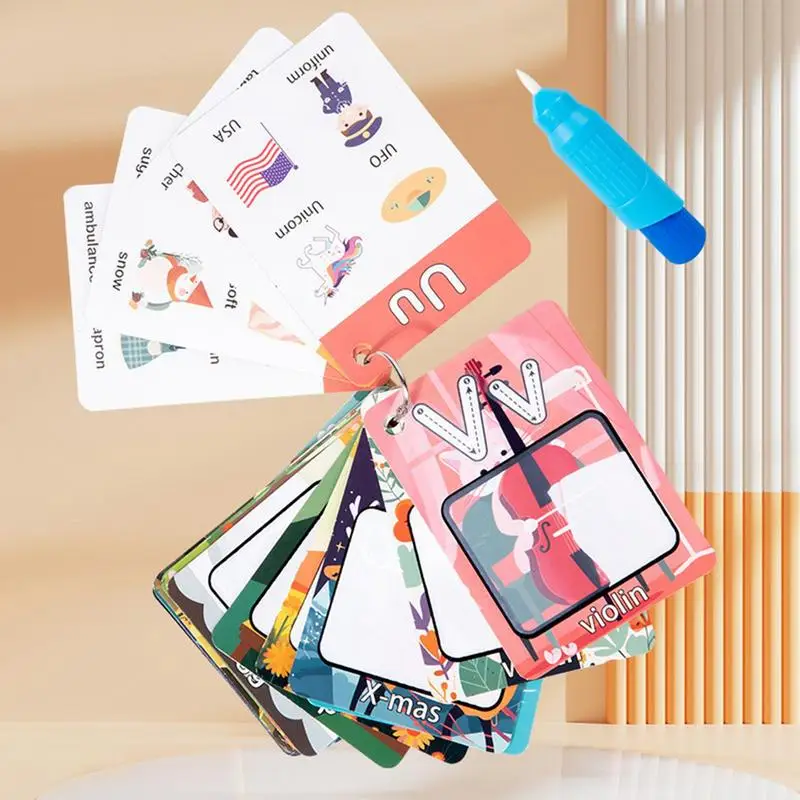 แฟลชการ์ดหนังสือวาดรูปตัวอักษรสำหรับเด็กสมุดภาพระบายสีของเล่น Montessori การเรียนรู้ก่อนวัยเรียน