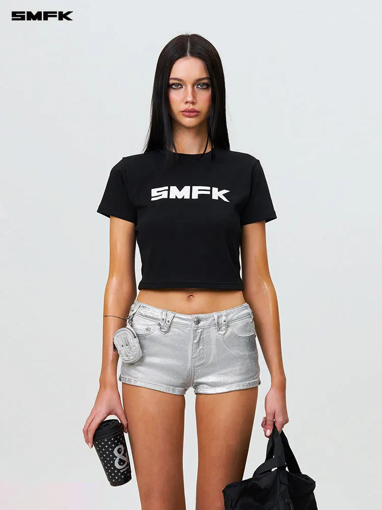 SMFK MODE FUTURE T-Shirt Letter Printing Short Sleeve for Women Summer Elastic Slim Crop Top Vintage Casual Cotton Short Tees