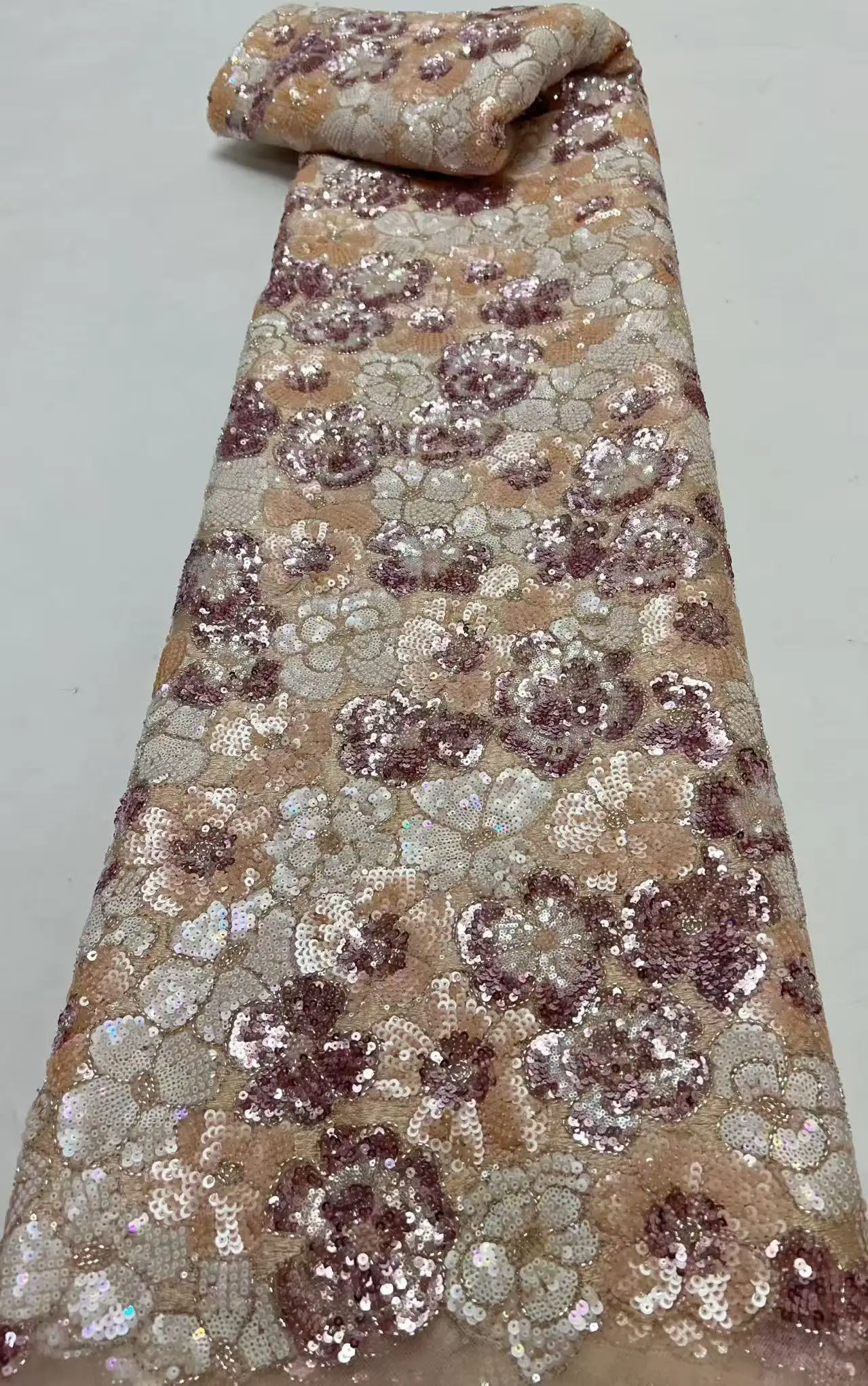 Hot On Sale Fashion Nigeria Fabric High Quality Handmade Embroidery Net Lace Color Flowers Sequin For Making Women Wedding 2026