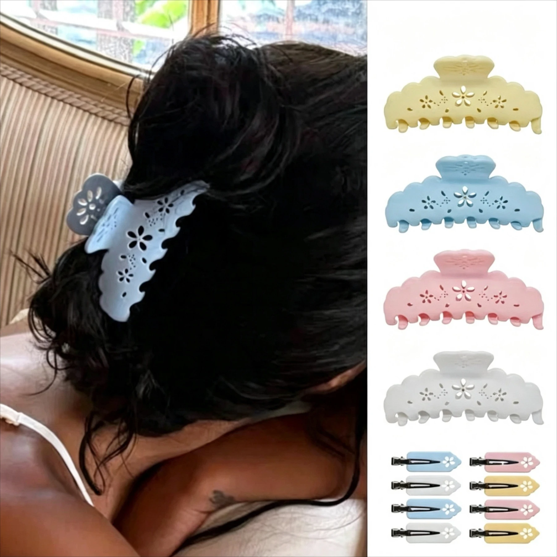 Sweet Macaron Colorlace Flower Hair Claw Clips for Women Large Medium Floral Cutout Hair Clips Hairpin Vacation Hair Accessories
