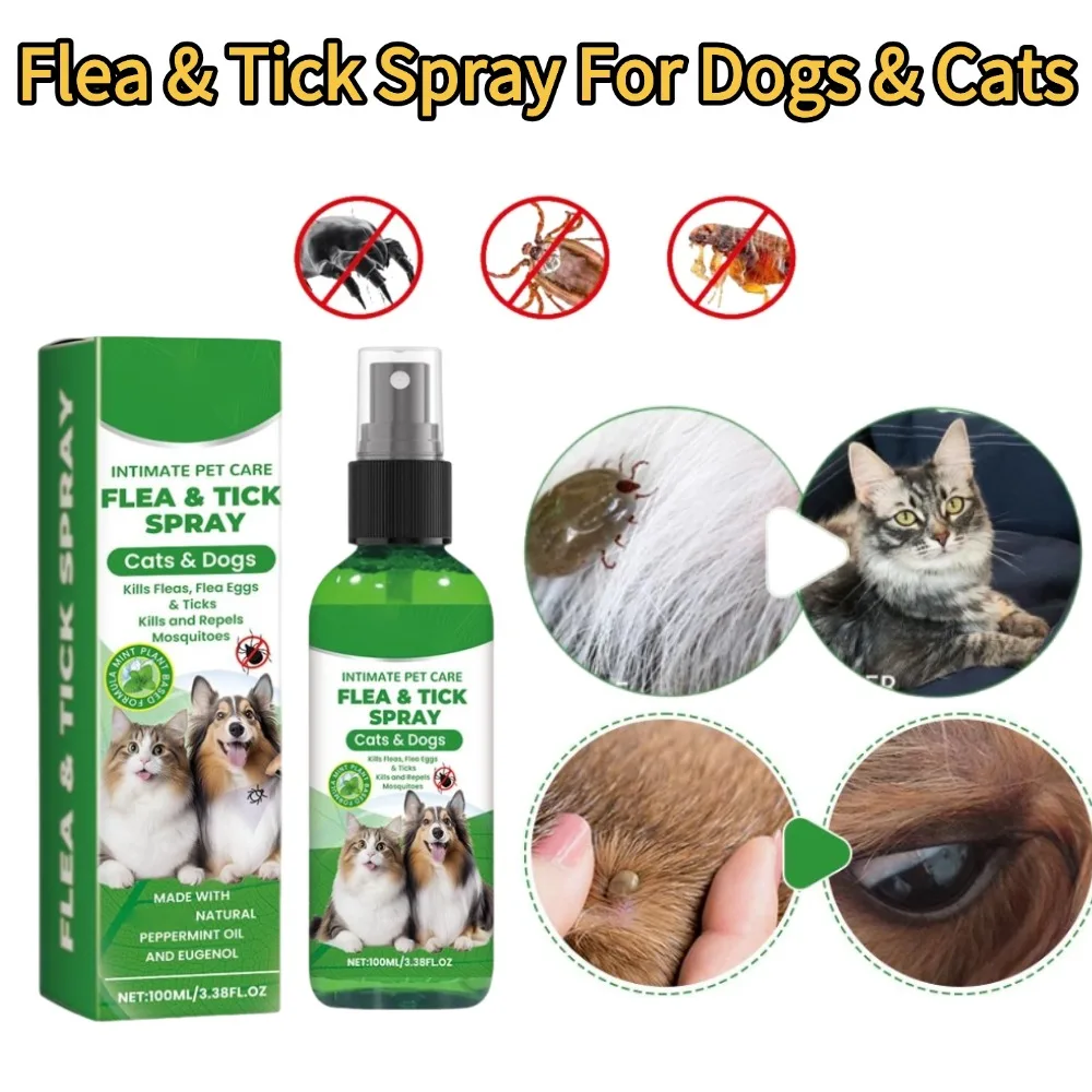 100ml Pet Flea and Tick Spray Flea Killer Itching Relief Insect Repellent Liquid for Cats Dogs Mite Lice Killer Pet Skin Care