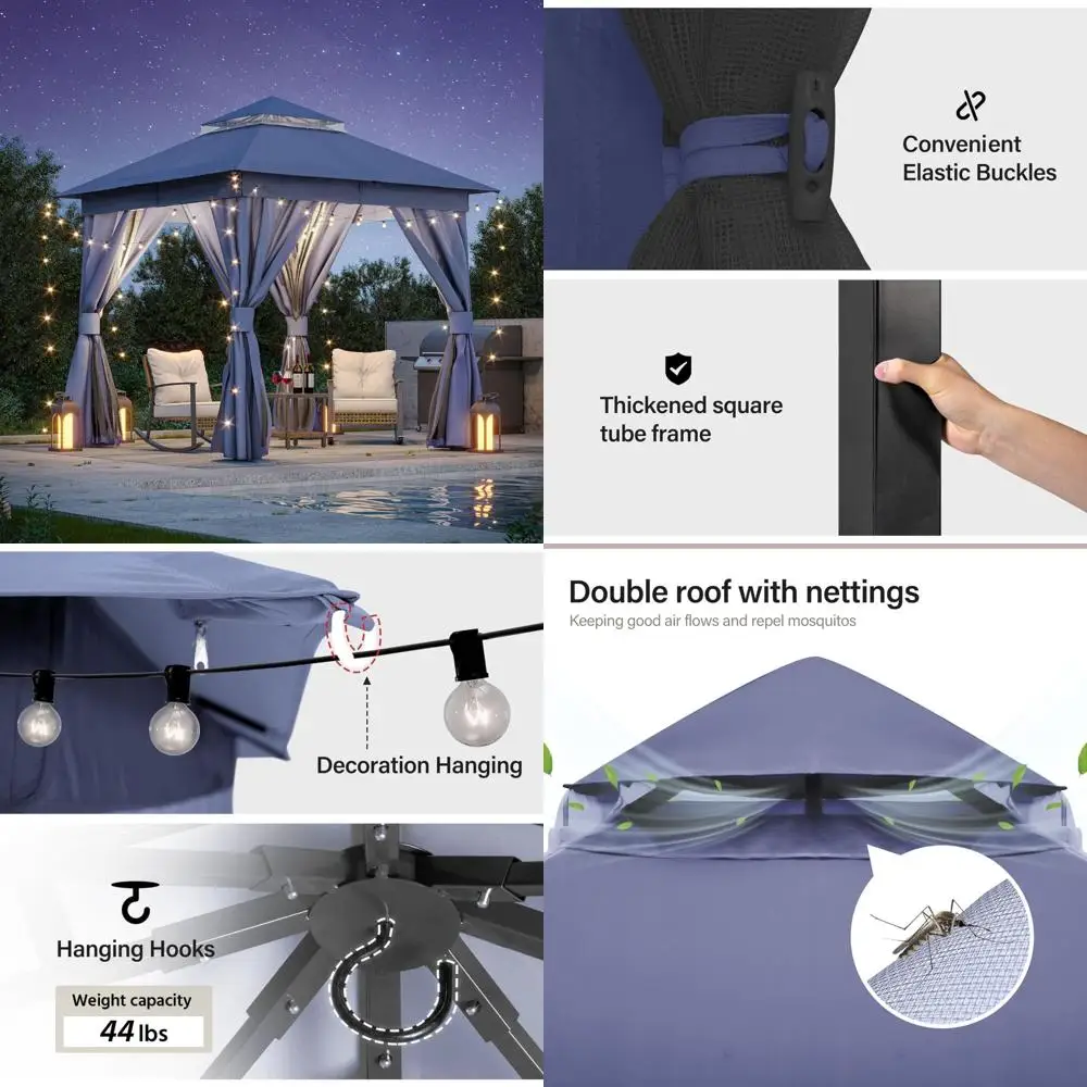 

LAUSAINT HOME Открытая беседка для патио 8x8 дюймов с расширительными болтами, сверхмощная палатка для вечеринок с беседками и двойными крышками, москитная палатка