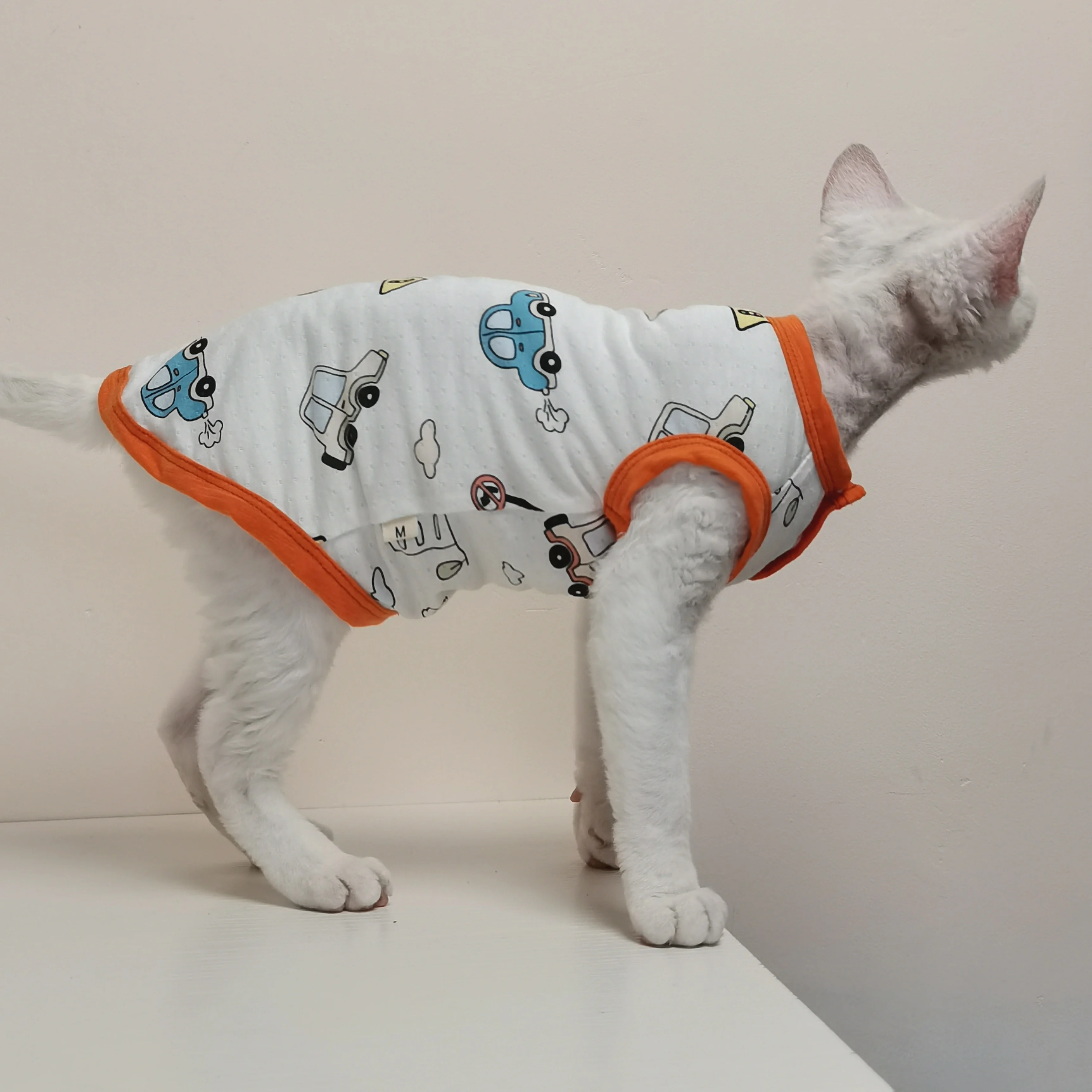 

Summer Spring Breathable Cartoon Vest for Sphynx & Devon Rex Cats - Cool Fabric Lightweight Pet Clothes