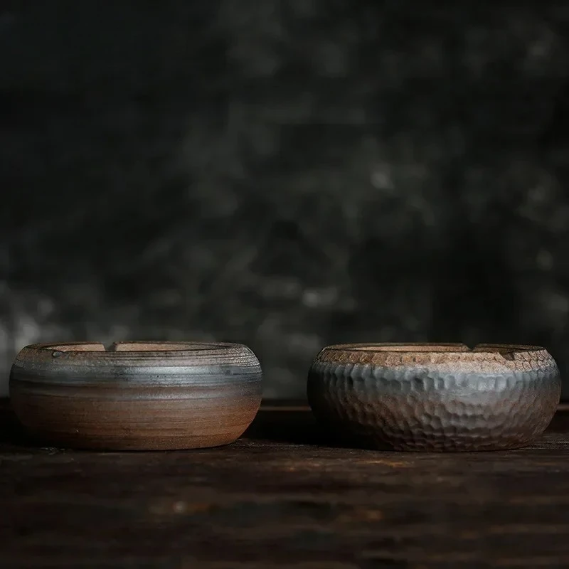 Creative Ceramic Ashtray Handmade Vintage Household Office Ancient Early Burning Thread Hammer Ashtray Tea Set Shop Home Decor