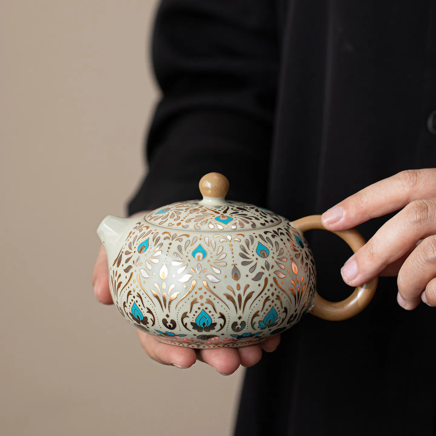 Ru Kiln Dunhuang Phoenix Feather Ceramic Xishi Teapot for Kung Fu Tea - Handmade Crackle Glaze Heatproof Home Brewing Gift