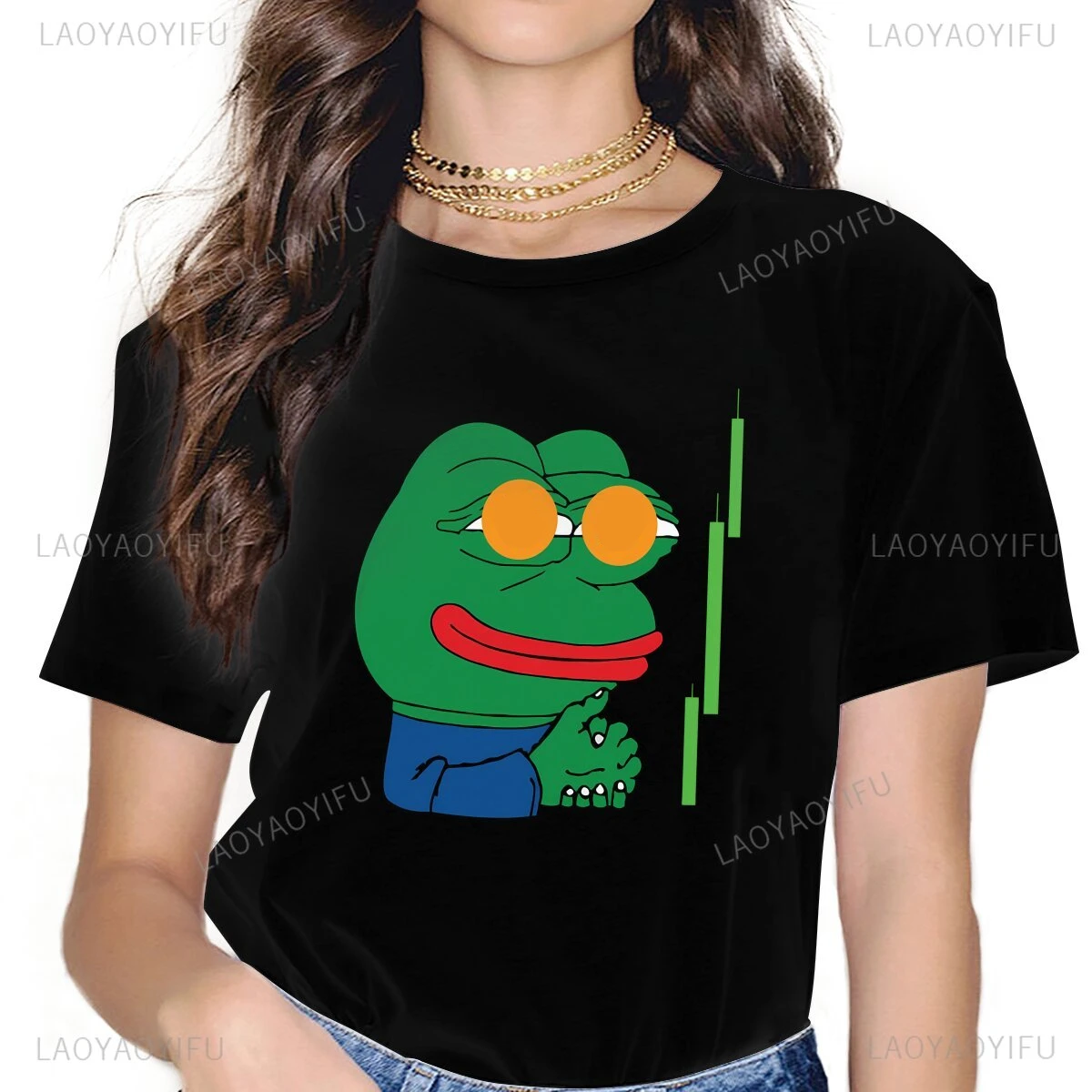 Pepe Frog Animal Women's Cotton T Shirt  Crypto Harajuku Classic Graphic Tops Y2k Hipster Vintage Fashion Aesthetic Top