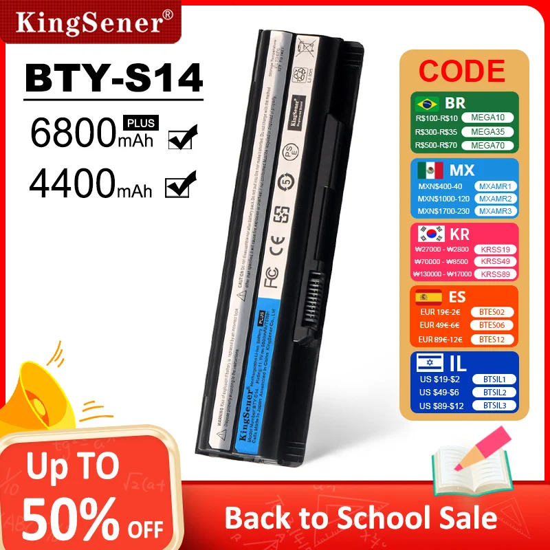 

KingSener 6800mAh BTY-S14 For MSI GE60 GE70 Series CR41 CX61 CR70 CR650 CX650 FR400 FR600 FR610 FR620 FR700 FX400 FX420 BTY-S15