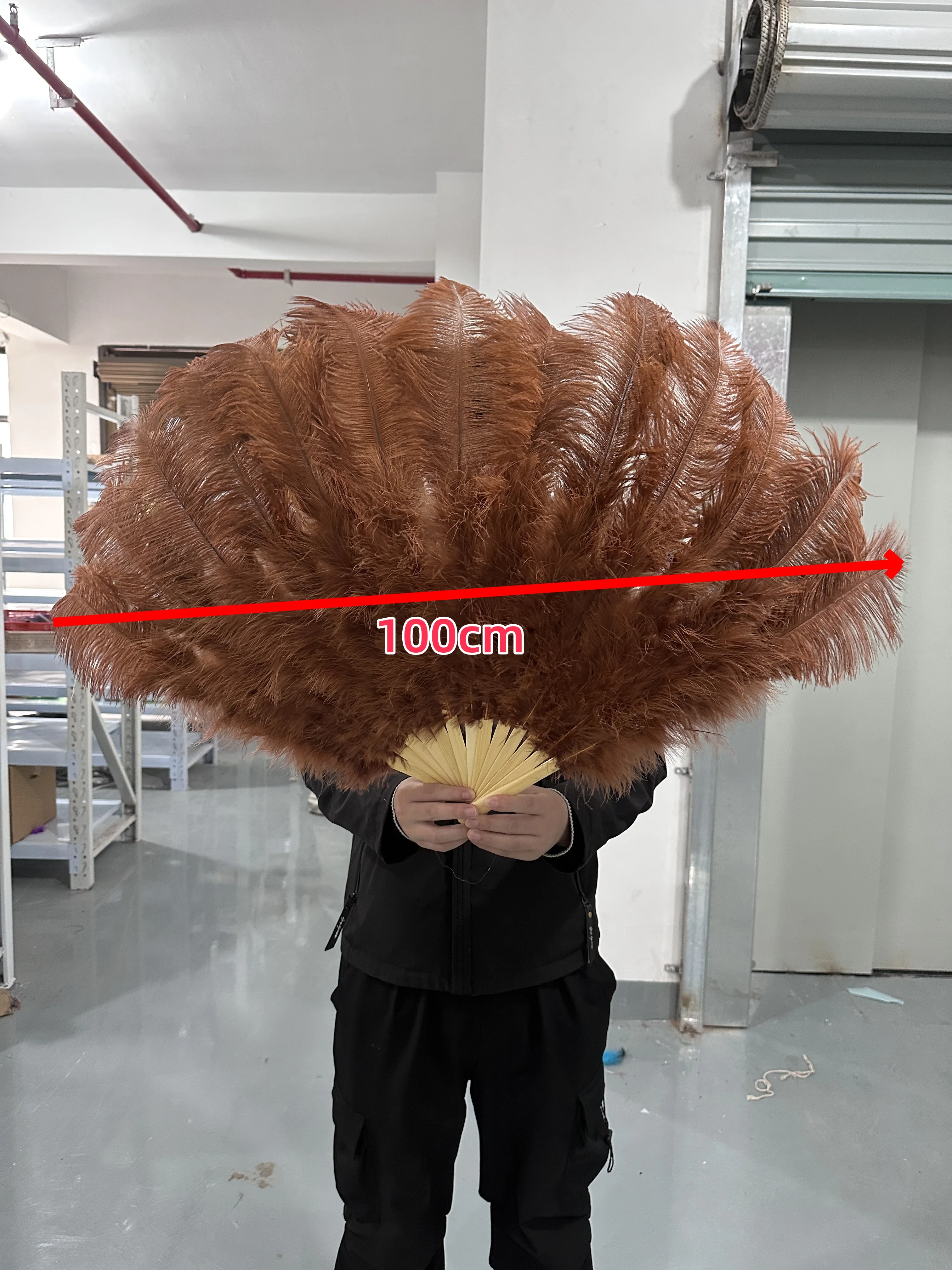 100CM Red Coffee Ostrich Feather Fan Fluffy for Stage Performance Carnival Dance Props Handheld Plumes Burlesque Show