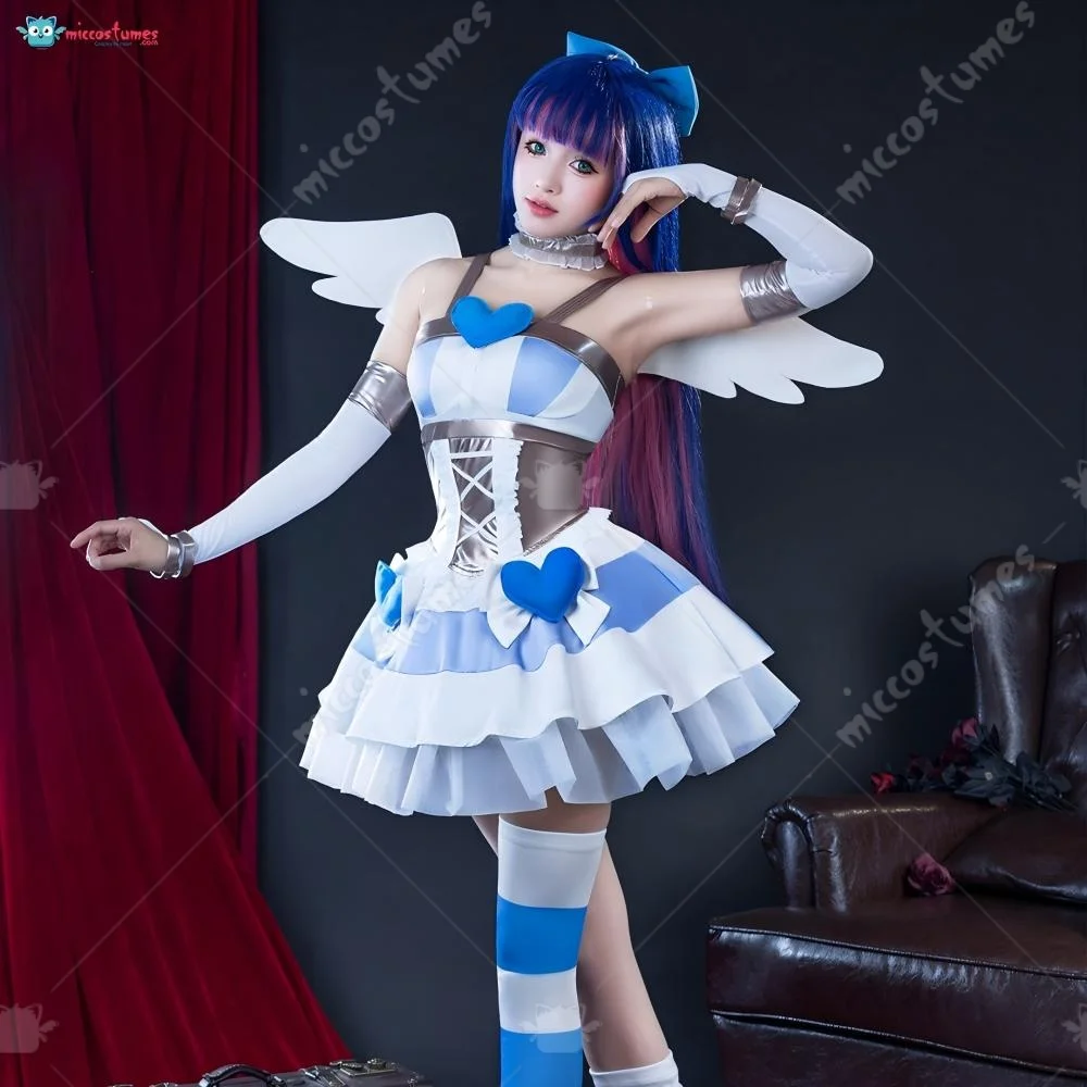 【Ready for Ship】Miccostumes Women's Stocking Angel Cosplay Costume Dress Set Wing with Fullset Accessories for Halloween