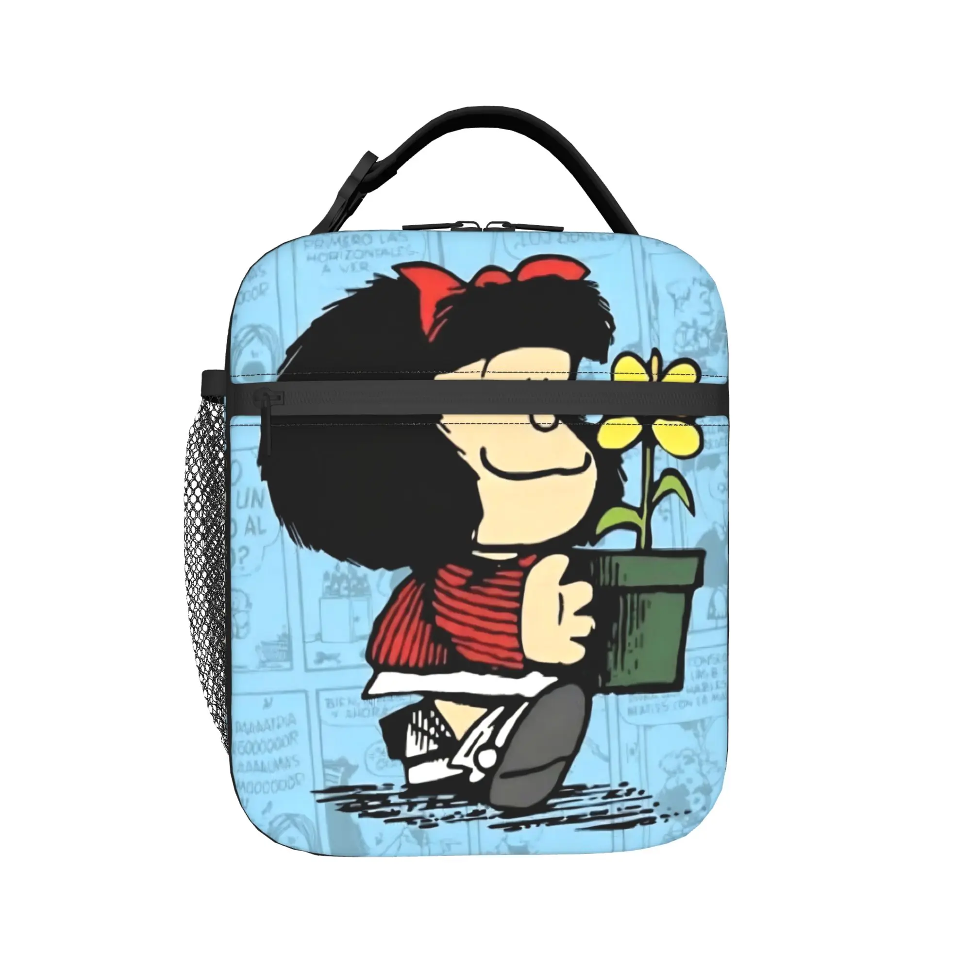 Mafaldas Cartoon Flowers Insulated Lunch Bags Cooler Bag Reusable,Meal Container  Large Tote Lunch Box Food Bag Beach  Outdoor