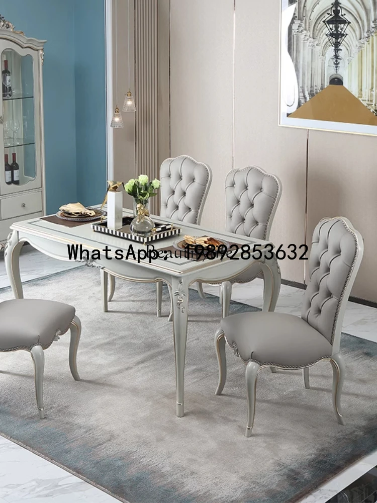

ZZ French light luxury all solid wood dining table rectangular household beech European dining table