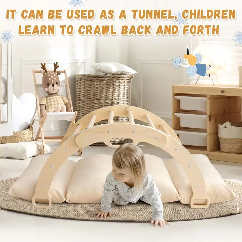 Children's Multifunctional Rainbow Arch Rocking Boat & Chair Children's Indoor Playground Educational Wooden Toys view 3