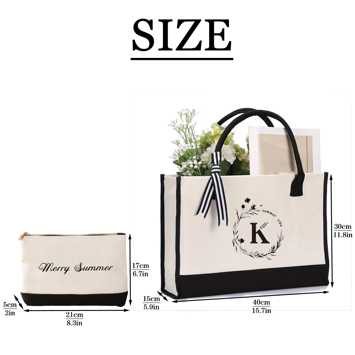 2Pcs Trendy Letter Floral Print Tote Bag Set, Casual Large Capacity Shoulder Bag & Coin Purse