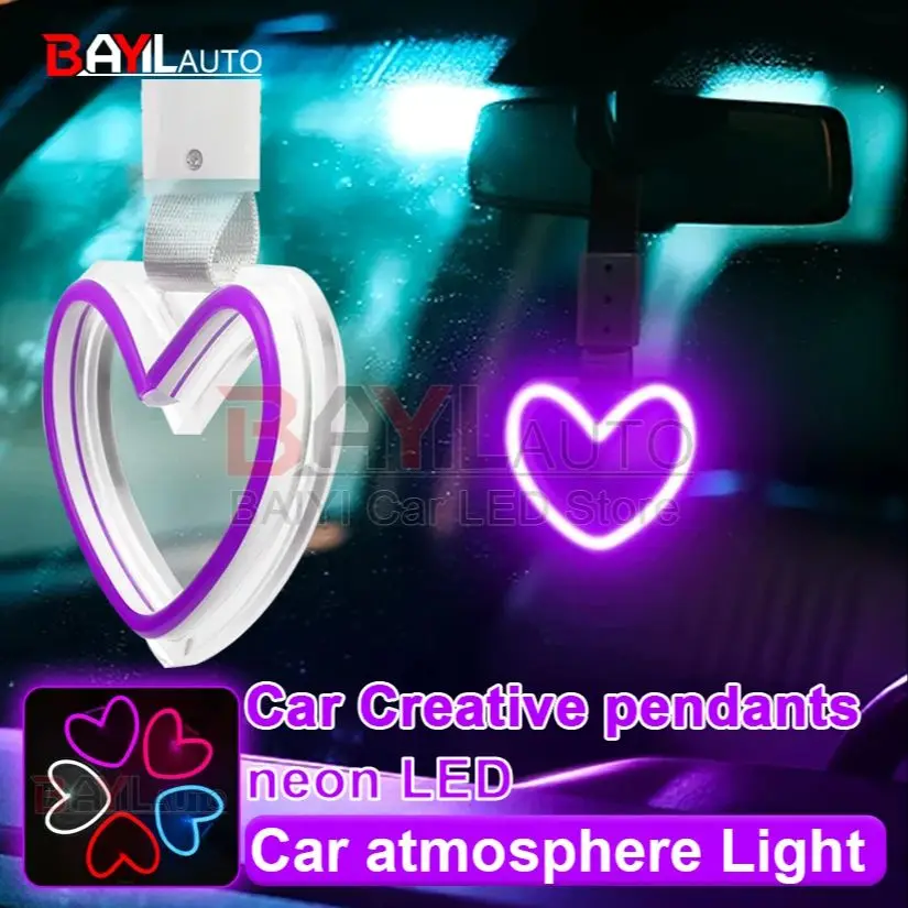 Car interior love atmosphere light Creative pendants in the car LED neon light atmosphere light car Accessories