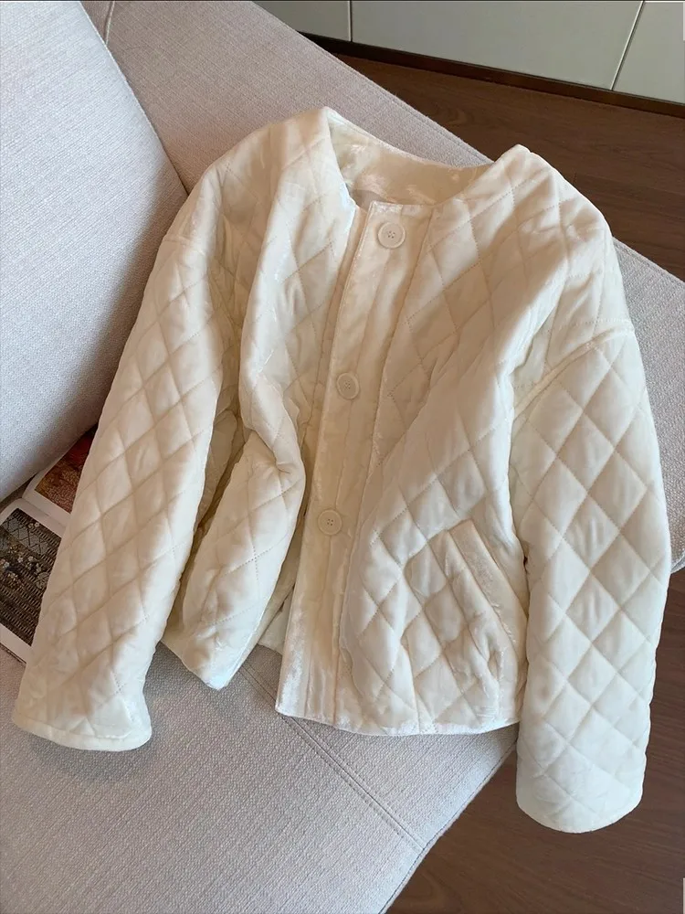 

Корейское хлопковое пальто с ромбовидным узором, женское зимнее трендовое утягивающее новое теплое универсальное повседневное хлопковое пальто