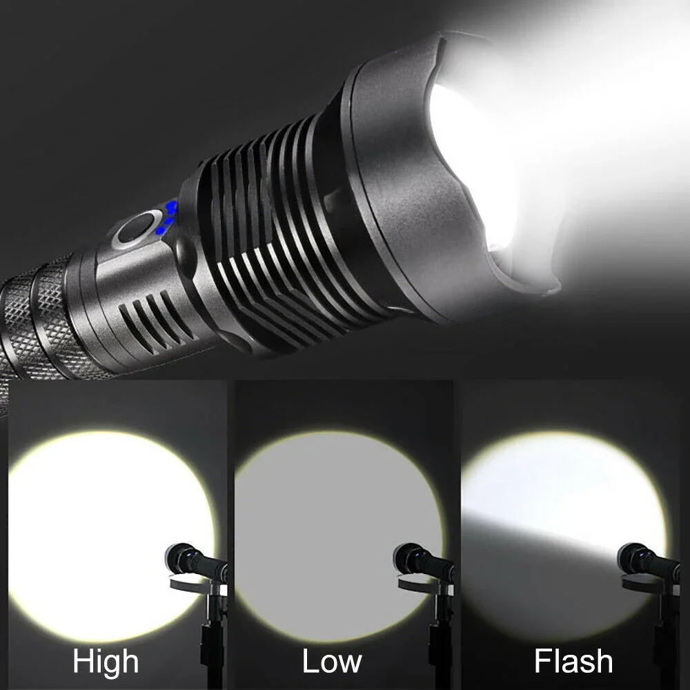 1000000 Lumens Xhp90 Xhp70 LED Flashlight Tactical Hunting USB Rechargeable Flashlight Torch with Zoom Lamp LED Flash Light