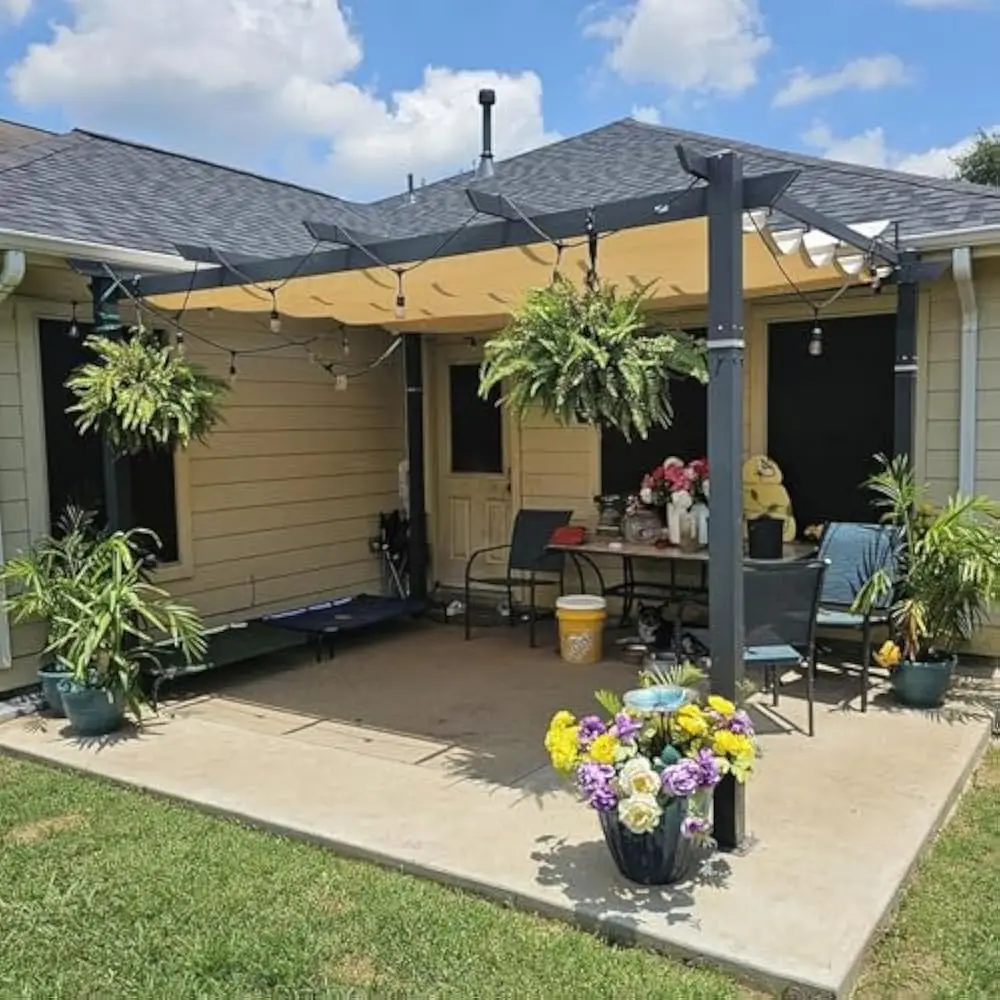 

10' X 13' Outdoor Retractable Pergola, Modern Grape Trellis Pergola with Sun Shade Canopy, Patio Aluminum Shelter