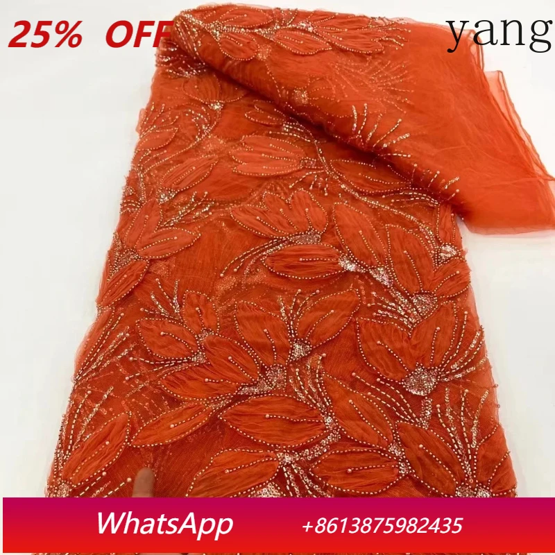 

New Design Popular 3D Flower High End Luxury Beads Net Lace French Sequins Tulle Lace Nigerian Fabric for Evening Dress NXC5905