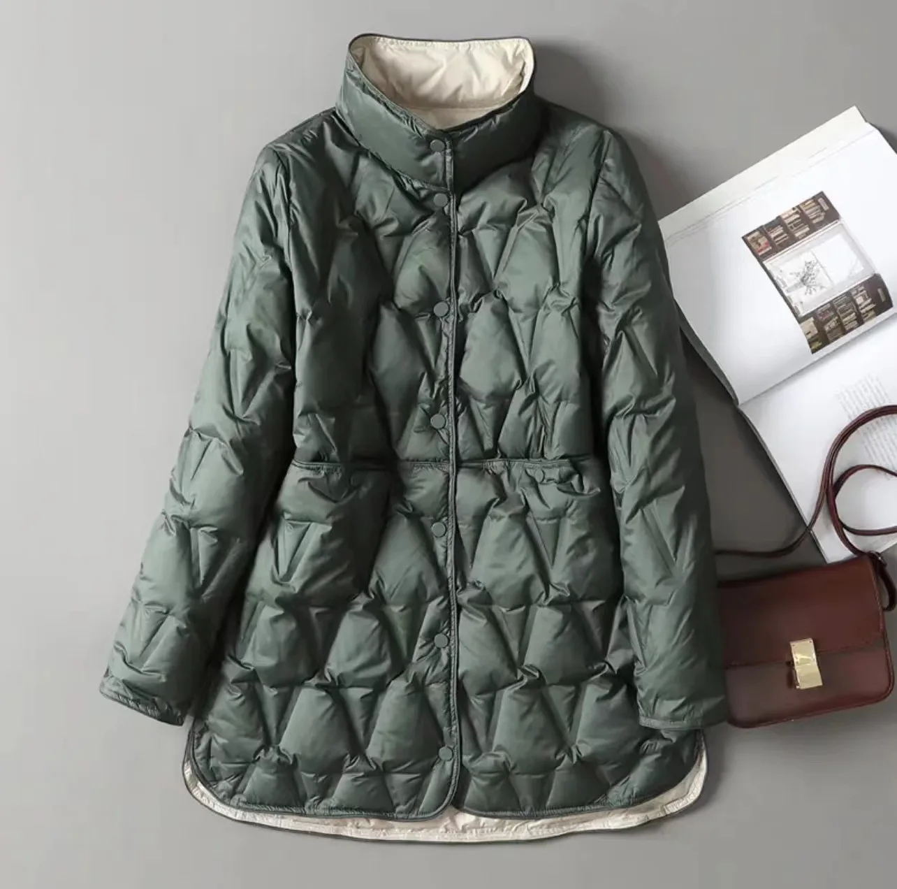 2025 New Autumn Winter Women Ultralight White Duck Down Long Jacket Female Single-Breasted Double Sided Puffer Coat