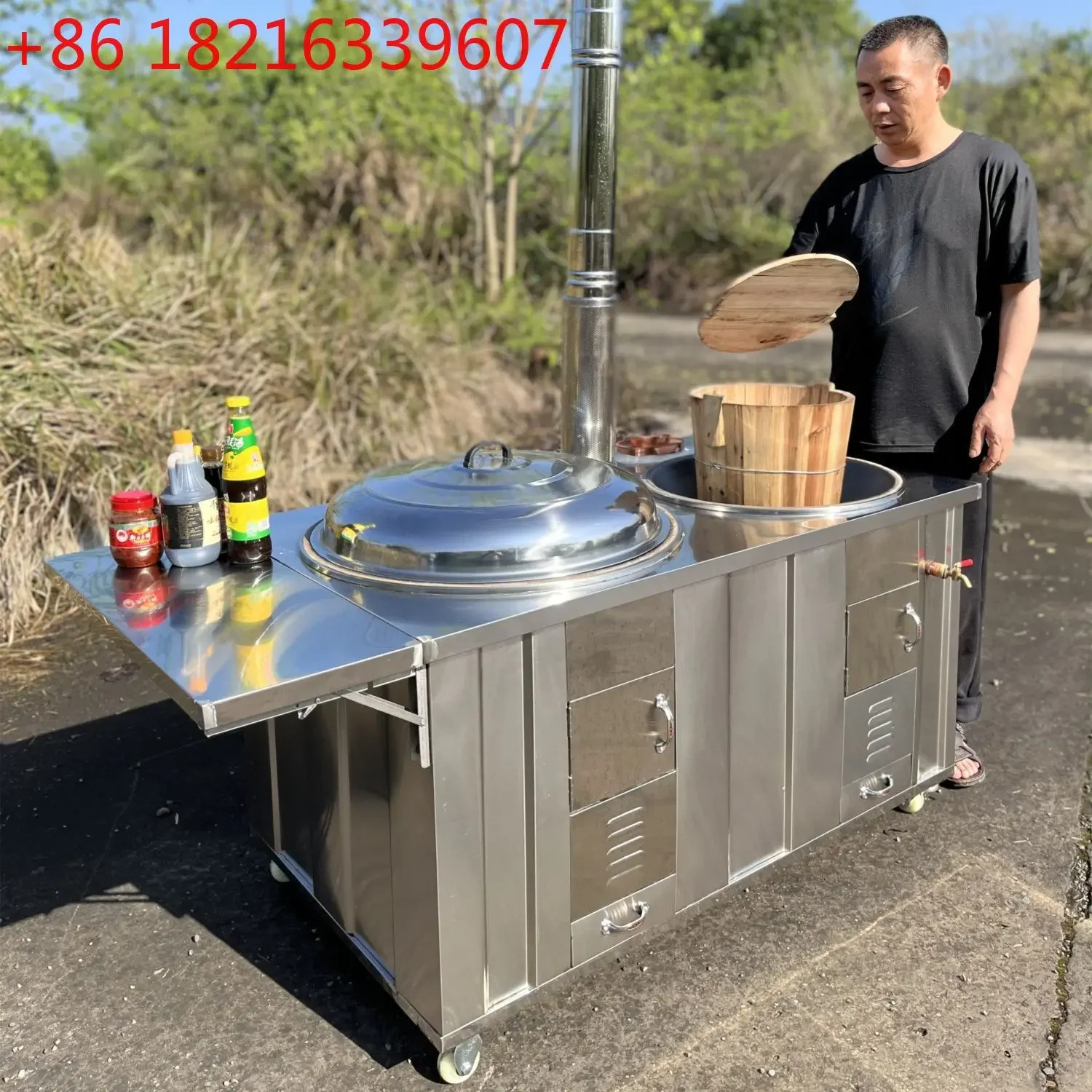 Smokeless large pot platform extra thick 304 stainless steel outdoor earth stove mobile stove