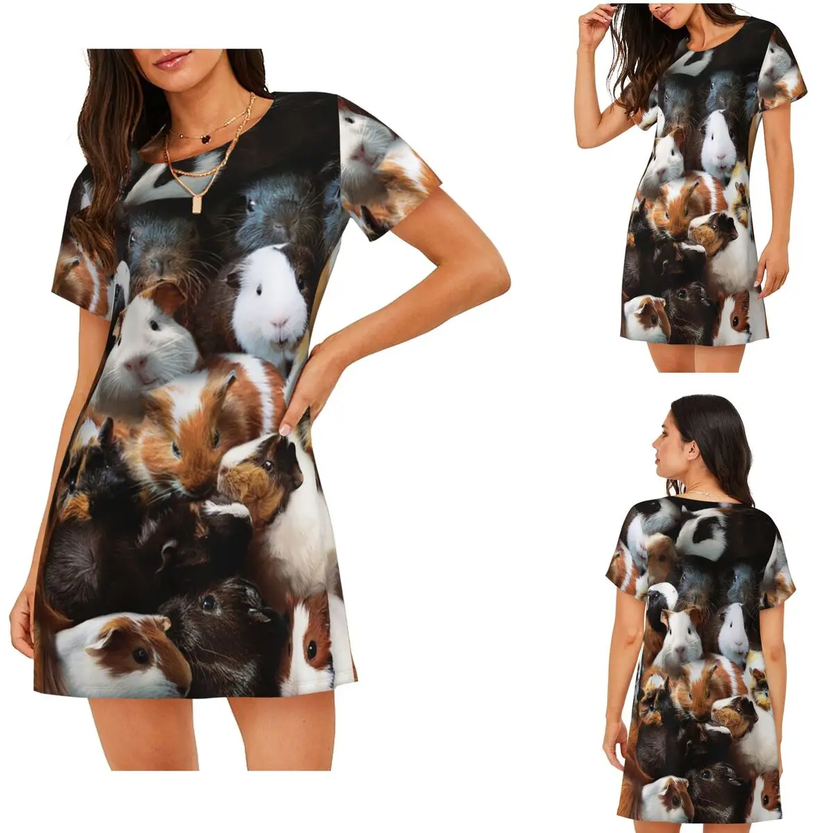 Custom Guinea Pigs Short Sleeves Nightdress For Sleeping Sleepshirts Women Short Sleeve Nightgowns Soft Pajama Dress