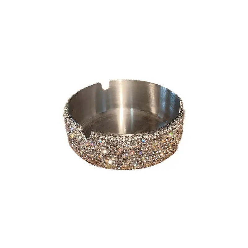 Creative personality diamond-encrusted crystal metal stainless steel desktop decoration office stylish atmospheric ashtray