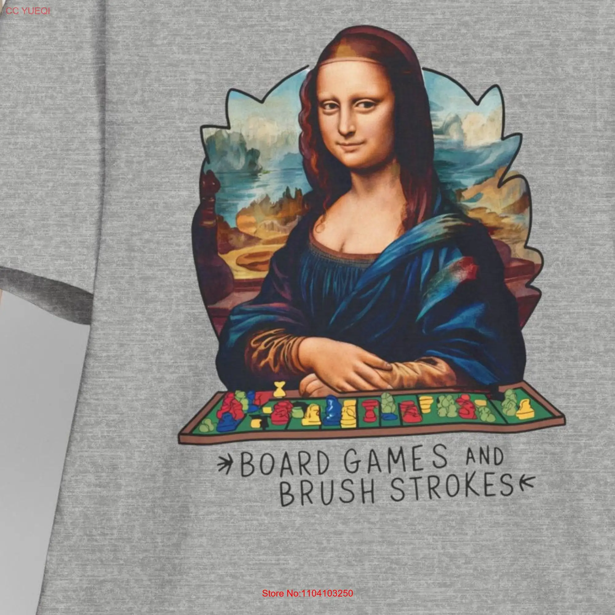 Mona Lisa Board Games Artwork Tabletop Game Night Brush Strokes T Shirt Colorful Eclectic Surreal Playful Artistic Davinci