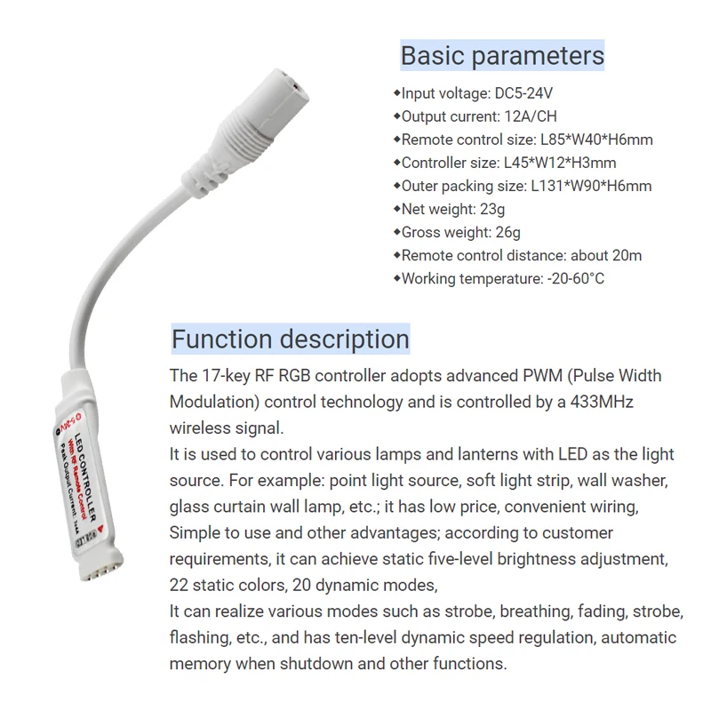 New RGB Mini Controller DC 5V 12V 24V 12A 3 Channel Wireless RF Remote Control Dimmer for 5050 2835 Colorful LED Strip Lights - Image 4