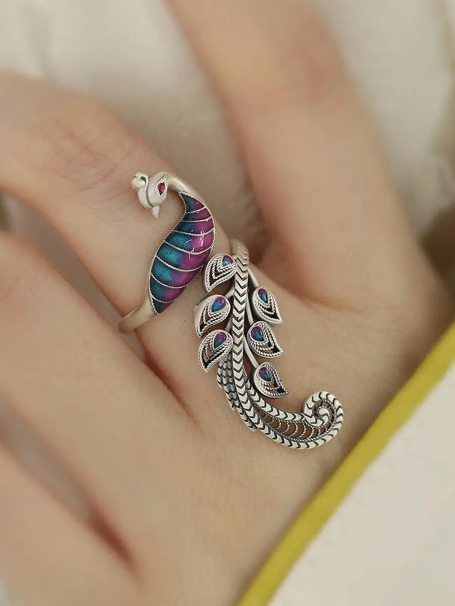 

Ele Vintage 925 Silver Phoenix Ring Enamel Design Faionable Versatile Durable Jewelry Gift for Ladies