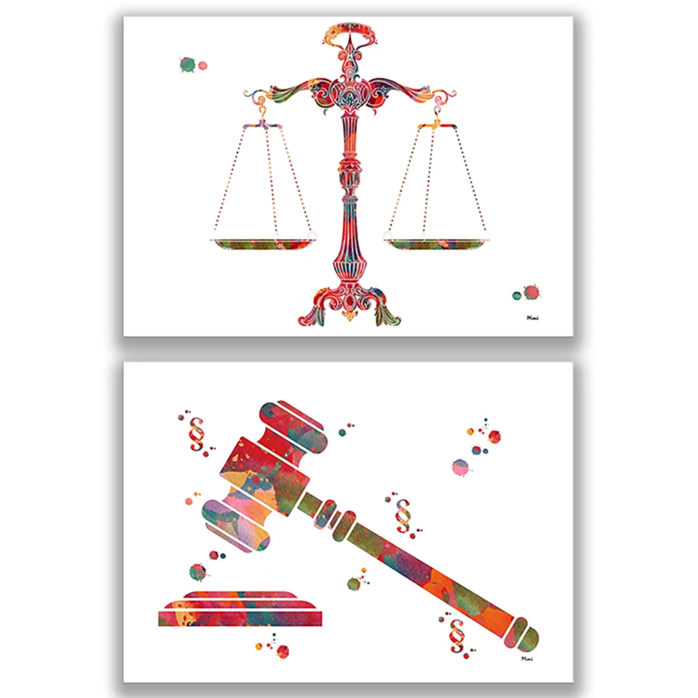 Scales of Justice Hammer of Justice Justice Symbols Legal Art Themis Greek Goddess of Justice Sword Scales Watercolor Poster