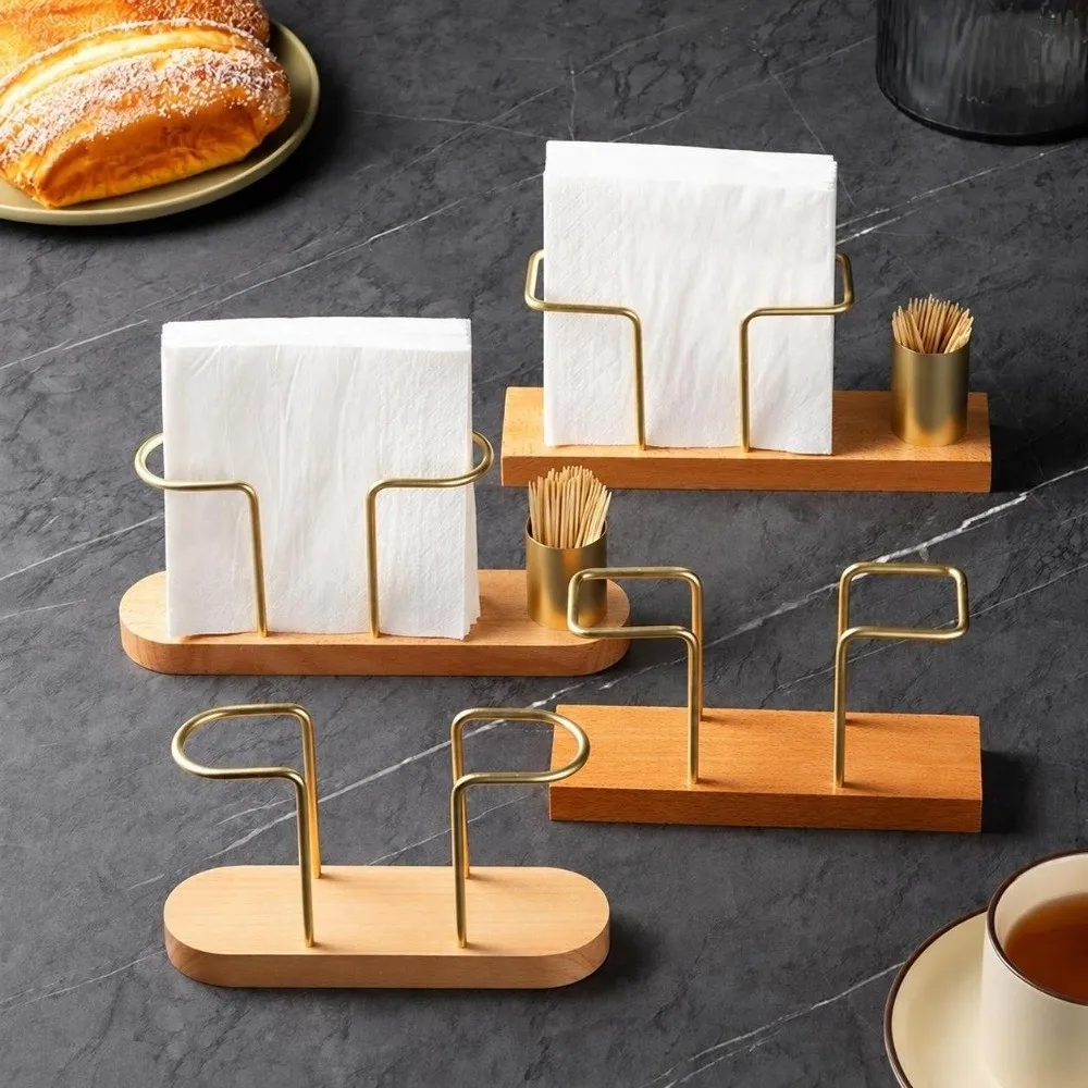 Wood Wooden Tissue Paper Holder Metal Space-saving Toothpick Dispenser Multifunction Elegant Design Desktop Organizer