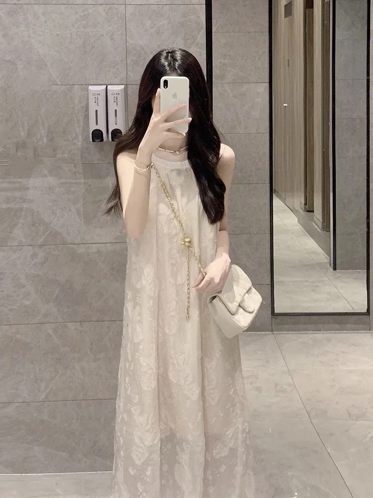 

Новинка лета 2026: Белое пляжное платье с открытыми плечами, свободного кроя, цельное, для отпуска, создающее особую атмосферу