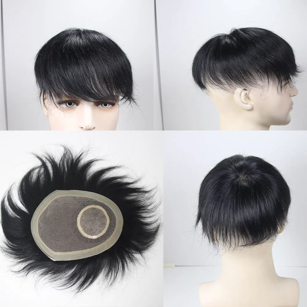 الشعر المستعار الإنسان للرجال السويسري الدانتيل الحرير قاعدة أعلى بو حول الباروكات 13x18 سنتيمتر نظام الشعر المستقيم الرجال الباروكات لآسيا 1B