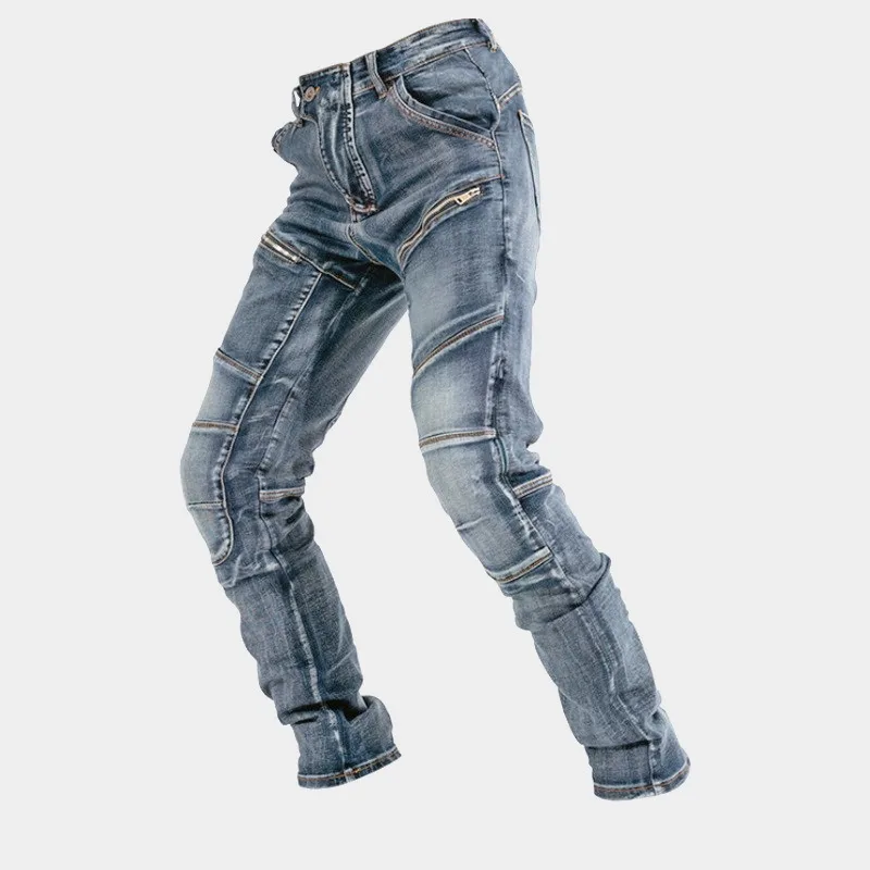 

European American Motorcycle Kevlar Double-zipper Cycling Pants All-season Motorcycle Slim-fit Jeans Racing Anti-drop Pants