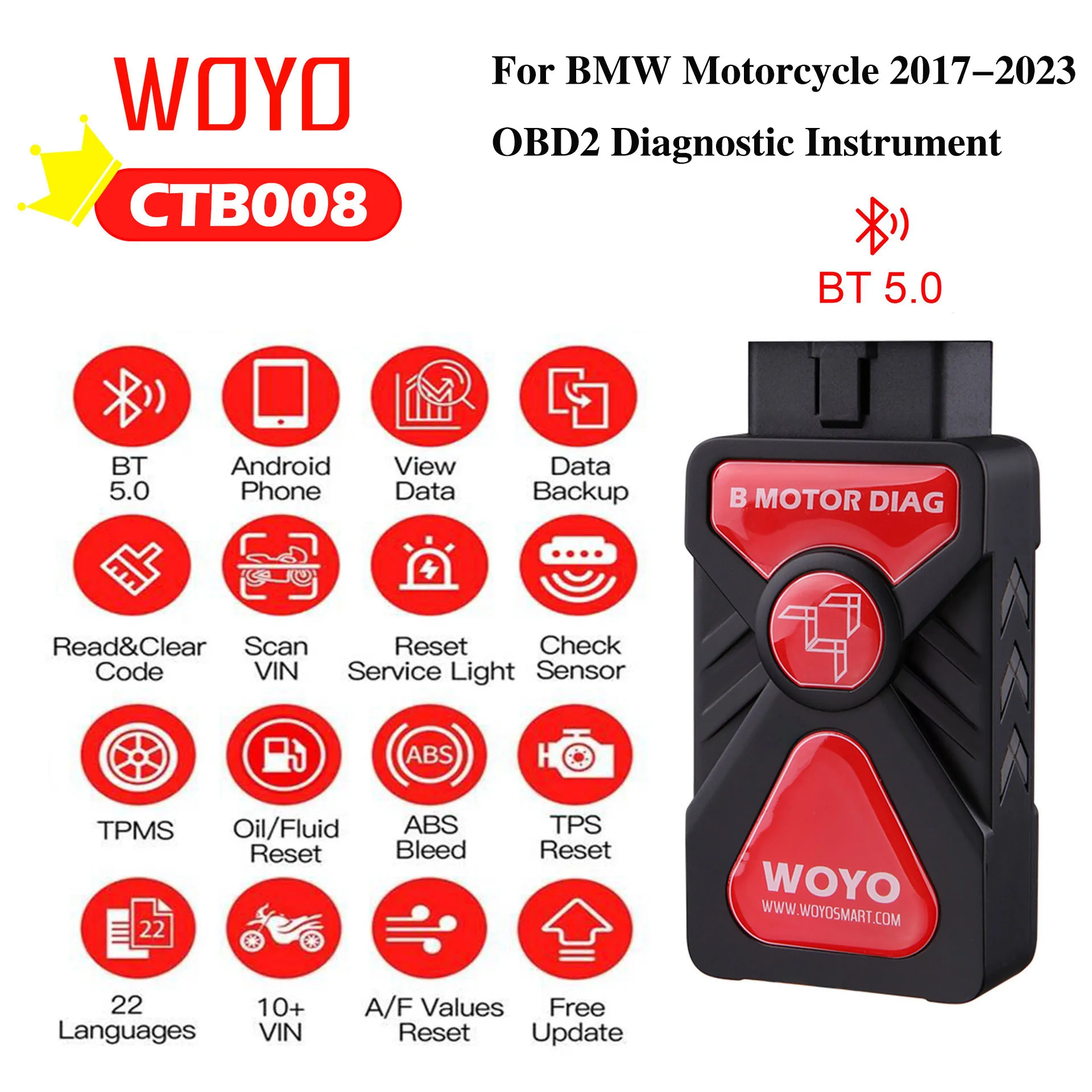 WOYO for BMW Motorcycle OBD2 Diagnostic Scanner Blue-tooth 5.0 Android Phone Tester Read Clear Fault Code for BMW R1200 R1250