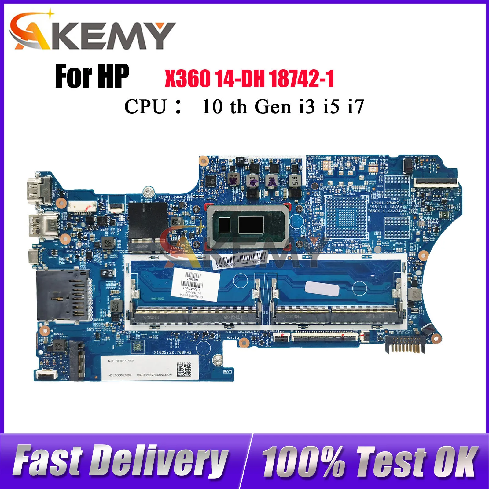 L67766-601 L67767-601 ل HP بافيليون X360 14-DH اللوحة الأم للكمبيوتر المحمول 18742-1 مع i3 i5 i7 8th 10th Gen CPU 100% تم اختبارها بالكامل