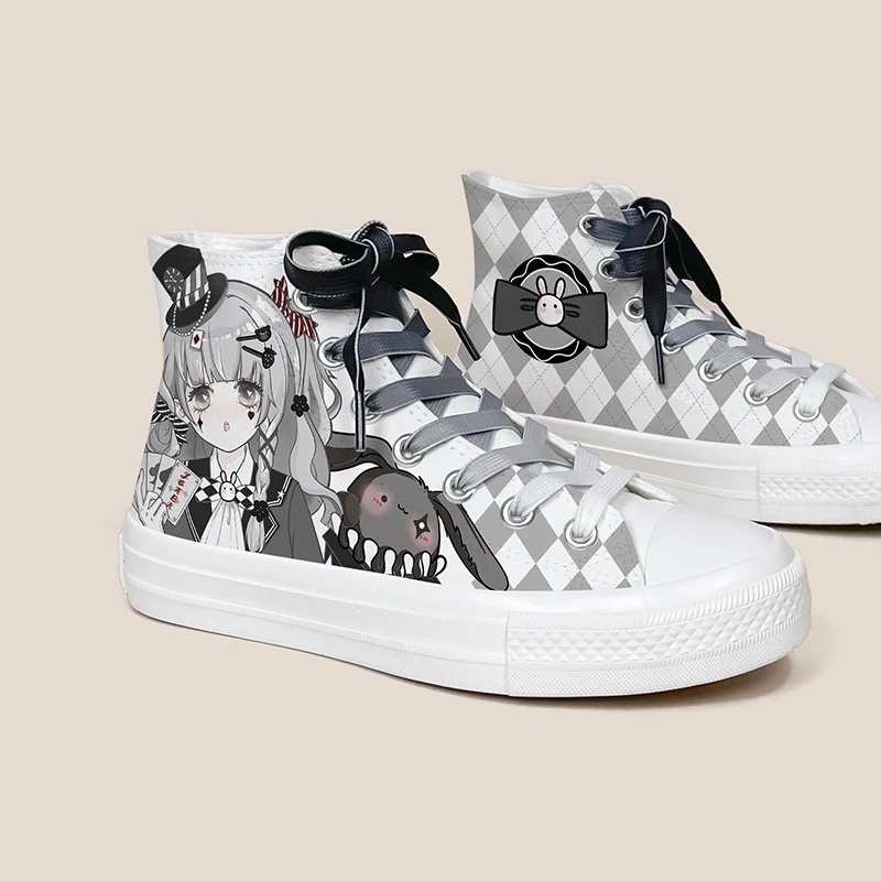 Amy and Michael Original Design Kawaii Girls Students Hand Painted Canvas Shoes Fashion Anime Woman Vulcanize Shoes High Tops