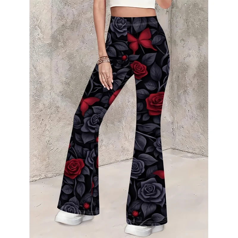 2026 Girls All Over Print Flare Pants Stretchy Bell Bottom Leggings Elastic Waist Pants for Tween Teens Back to School Outfit