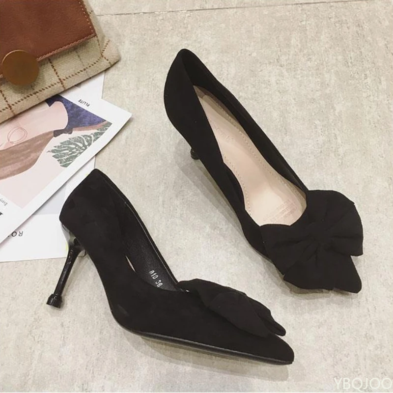 

Women's trendy 2026Shoes Fashion bow tie slim high heels Sexy black Elegant shoes Fairy style comfort ladies pumps Zapatos Mujer