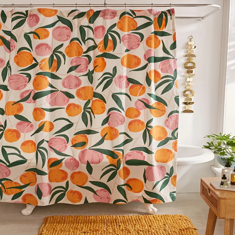 

VIKAMA Vitality Fruit Shower Curtain Fresh Peach Orange Waterproof Mould Resistant Shower Curtain Bathroom Divider Curtain