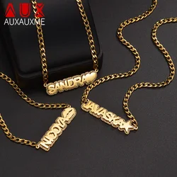Auxauxme Custom Name Necklace Stainless Steel For Men Women Personalized Hip Pop Heart Star Mounth Nameplate Pendant Jewelry