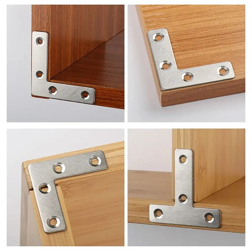 10Pcs 40/50/60/80mm Angle Bracket Flat Fastener T-type L-type Connection Plate Fixed Stainless Steel Corner Bracket
