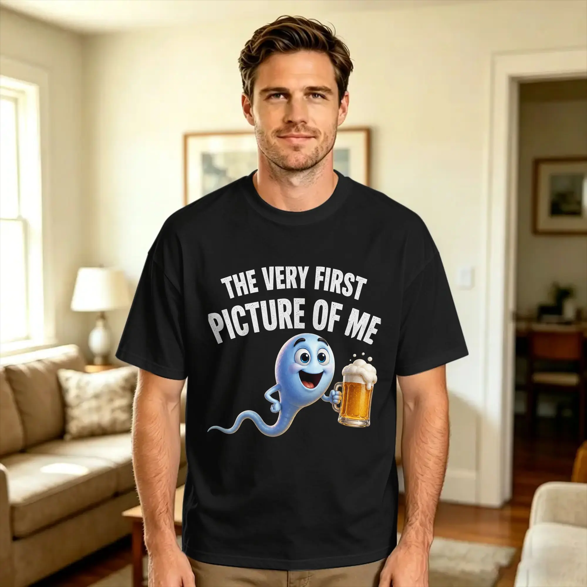 Oversized T Shirt The Very First Picture of Me Funny Beer Drinking Sperm Joke 100% Cotton T Shirts  Fashion Tshirt Summer Tees