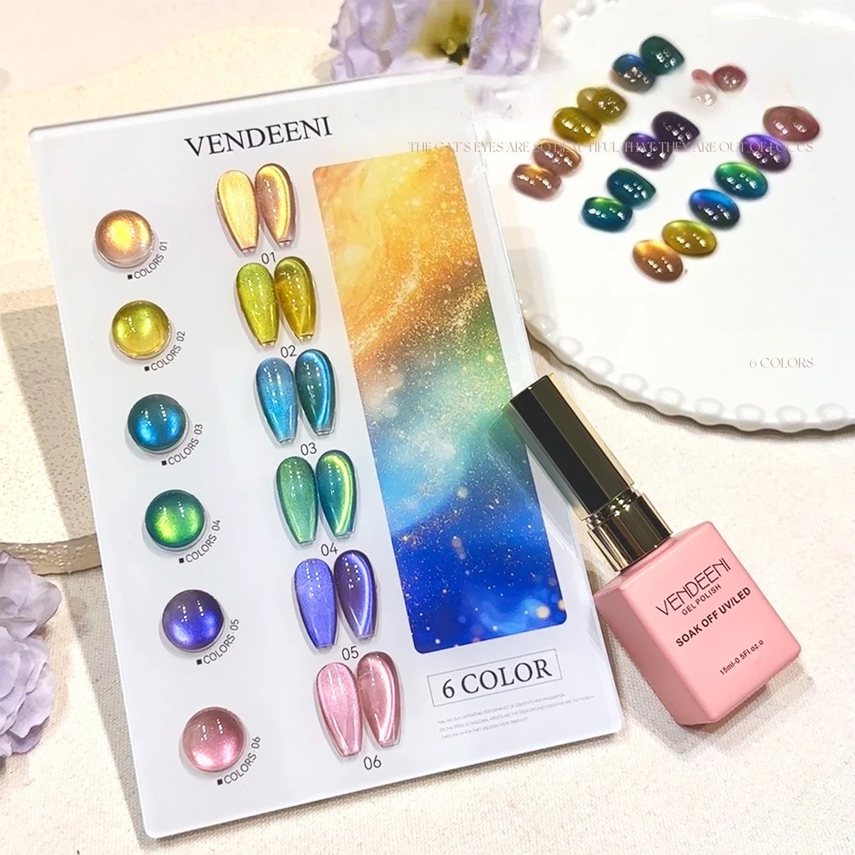 

6 цветов гель-лака для ногтей с эффектом стеклянных бусин и магнитным эффектом кошачьего глаза, кристаллический, снимаемый, УФ/LED, для салонов красоты, с дисплеем